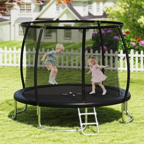 Trampolim exterior com escada Ø305 cm redondo para jardim com rede de segurança, cobertura de borda e estrutura metálica Preto