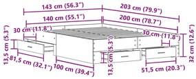 Estrutura de Cama com Gavetas Madeira Envelhecida