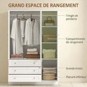 Guarda Roupa de Quarto, 120 x 50 x 176,5 cm, 4 Portas e 3 Gavetas, Branco