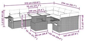 10 pcs conjunto sofás de jardim c/ almofadões vime PE preto
