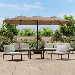 Guarda-sol de jardim cabeça dupla/LED 449x245cm cinza-acastanho