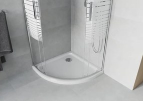 Mexen Rio cabine de duche semicircular 80 x 80 cm, listras brancas, cromado + base de duche Flat, branco