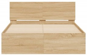 Estrutura cama c/ cabeceira/luzes LED 135x190cm carvalho sonoma