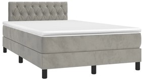 Cama box spring c/ colchão/LED 120x200 cm veludo cinzento-claro