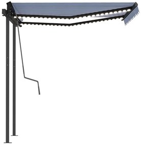 Toldo retrátil manual com LED 3,5x2,5 m azul e branco