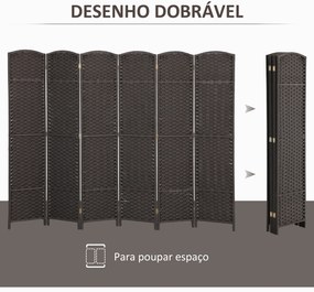 Biombo de 6 Painéis Separador de Ambientes Dobrável 240x1,6x170 cm para Sala de Estar Dormitório Escritório Castanho