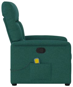 Poltrona de massagens reclinável tecido verde-escuro
