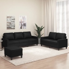vidaXL 3 pcs conjunto de sofás com almofadões couro artificial preto