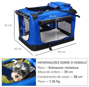 Transportadora para Cães e Gatos Respirável Dobrável com Almofada Janela de Malha e 2 Bolsos 60x42x42 cm Azul