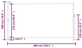 Toldo lateral retrátil para pátio 180x300 cm creme