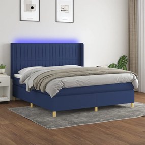 Cama box spring c/ colchão e LED 160x200 cm tecido azul