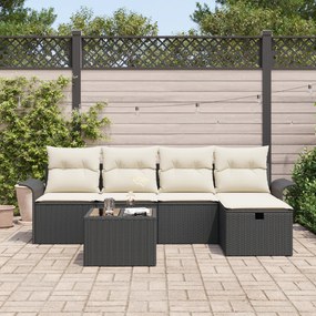 Conjunto de Sofá de Jardim de 6 Peças com Almofadas Pretas de Vime PE,