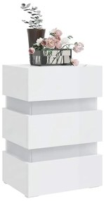 Mesa de cabeceira c/ luzes LED deriv. madeira branco brilhante