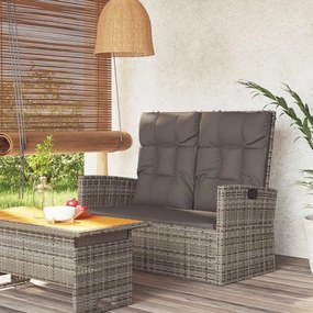 vidaXL Banco de jardim reclinável com almofadões 118 cm vime PE cinza