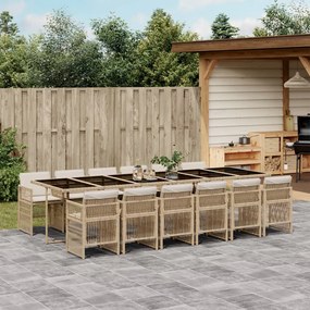 vidaXL 13 pcs conjunto de jantar p/ jardim com almofadões vime PE bege
