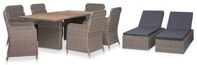 vidaXL 9 pcs conjunto de jantar para exterior vime PE castanho