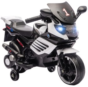 Mota Elétrica para Crianças 6V com Rodas de Apoio Música e Farol para Crianças de 18-36 Meses 77x38x50 cm Branco