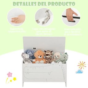 Caixa de brinquedos para crianças com dobradiça de segurança para o quarto das crianças 60 x 33 x 37,5 cm Branco