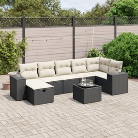 8 pcs conjunto sofás de jardim com almofadões vime PE preto