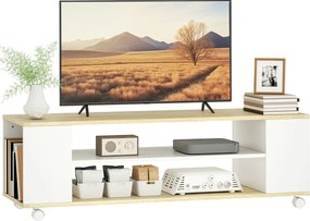 HOMCOM Móvel TV Rodas Armário Flutuante 2 Portas 2 Prateleiras Design Moderno Funcional 120x40x385cm Branco Madeira | Aosom Portugal