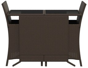 3 pcs conjunto bistrô com almofadões vime PE castanho