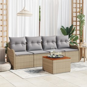 Conjunto de Sofá de Jardim vidaXL 5 Peças com Almofadas Bege Vime Sint