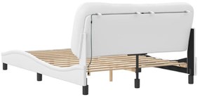 Estrutura de cama c/ luzes LED 140x200 cm couro artif. branco