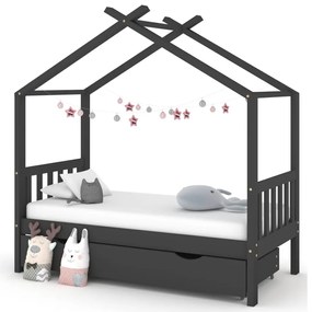 vidaXL Cama de criança c/ gaveta 80x160 cm pinho maciço cinza-escuro