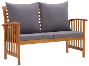 vidaXL Banco de jardim c/ almofadões 119 cm madeira de acácia maciça