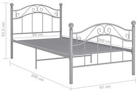 Estrutura de cama 90x200 cm metal cinzento