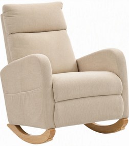 HOMCOM Cadeira de Baloiço de Veludo com Encosto Alto Pés de Madeira Bolsos Apoios de Braços Estilo Moderno 67x94x105 cm Bege | Aosom Portugal