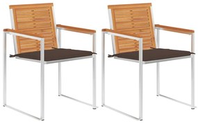 vidaXL Cadeiras de jardim com almofadões 2 pcs acácia maciça e aço