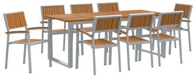 Conjunto de Jantar de Jardim de 9 Peças Cinza em Aço e Madeira de Acác