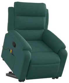 Poltrona reclinável elevatória de massagens tecido verde-escuro