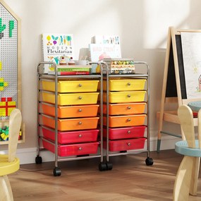 Carrinho de Armazenamento com 6 Gavetas, 33 x 38 x 66 cm, Rodas com Travão, Multicolor