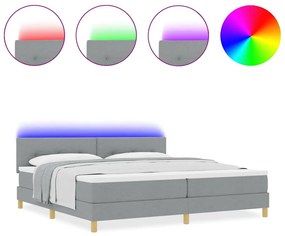 Cama Box com Colchão &amp; LED Cinza-Claro 200x200 cm Tecido