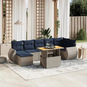 vidaXL 8 pcs conjunto sofás p/ jardim c/ almofadões vime PE cinzento