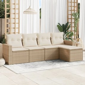 vidaXL 5 pcs conjunto de sofás p/ jardim com almofadões vime PE bege