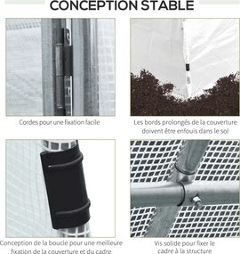 Estufa de jardim tipo túnel com área útil de 12 m² (4 m de comprimento x 3 m de largura x 2 m de altura), estrutura tubular reforçada de 25 mm, porta