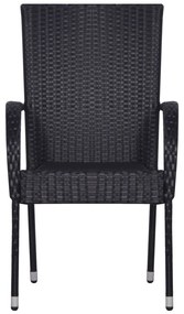 7 pcs conjunto de jantar para jardim vime PE preto