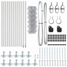 Conjunto de Postes de Cerca Prateado Largo Aço galvanizado
