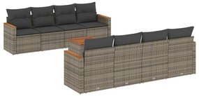 9 pcs conjunto sofás p/ jardim com almofadões vime PE cinzento