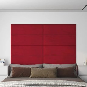 Painel de parede 12 pcs 90x30 cm veludo 3,24 m² vermelho tinto