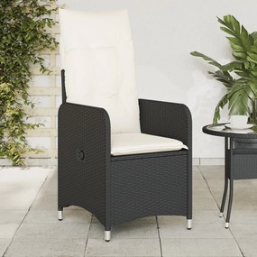 vidaXL Cadeira de jardim reclinável c/ almofadões vime PE preto