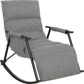 HOMCOM Poltrona Baloiço com Encosto e Apoia-Pés Ajustáveis 105° Estofada em Linho com Bolso Lateral e Estrutura de Metal Preto e Branco | Aosom Portugal