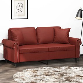 vidaXL Sofá 2 lug. c/ almofadas/almofadões couro artif. vermelho tinto