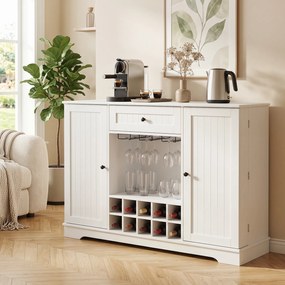 Aparador com Garrafeira, 120 x 83 x 40 cm, 10 Compartimentos para Vinho, Branco