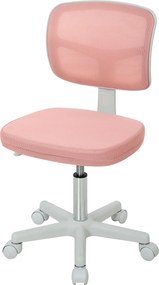 Cadeira de escritório ergonómica sem braços, cadeira giratória de escritório, encosto curvo em malha e Rodas, cor-de-rosa