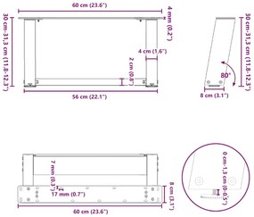 Pés para mesa de centro em formato de U, 2 peças, aço natural, 60x(30-