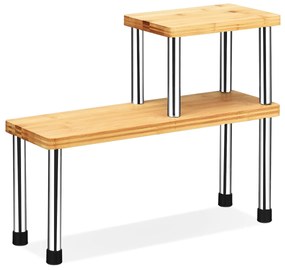 Prateleira com 2 Prateleiras de ângulo rectangular em Bambu e Aço Inoxidável para maximizar o uso do espaço 45 x 16 x 35 cm